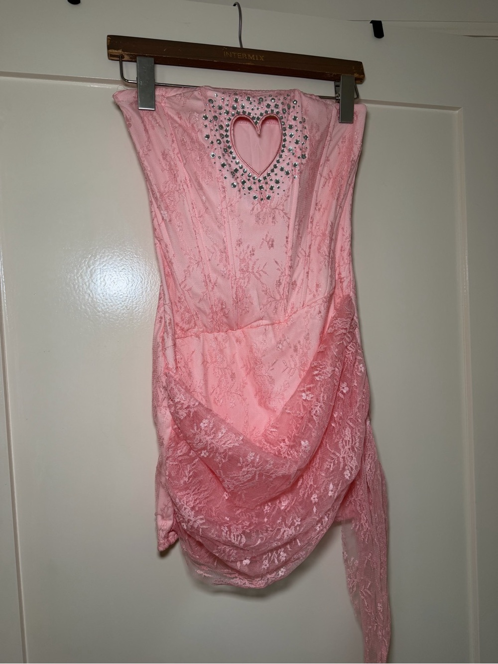 Pink Strapless Lace Dress with Heart Cutout